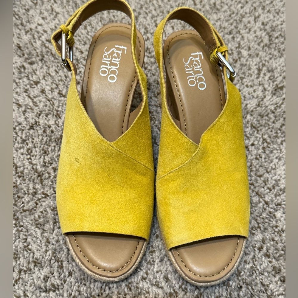 Yellow Suede Slingback Wedges Franco Sarto Julien Sandals 8.5 - Picture 2 of 7
